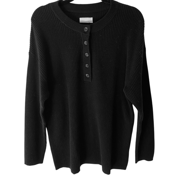 Women’s XS Aerie Black Knit Pullover Button Down Oversized Sweater 100% Cotton - Picture 4 of 4